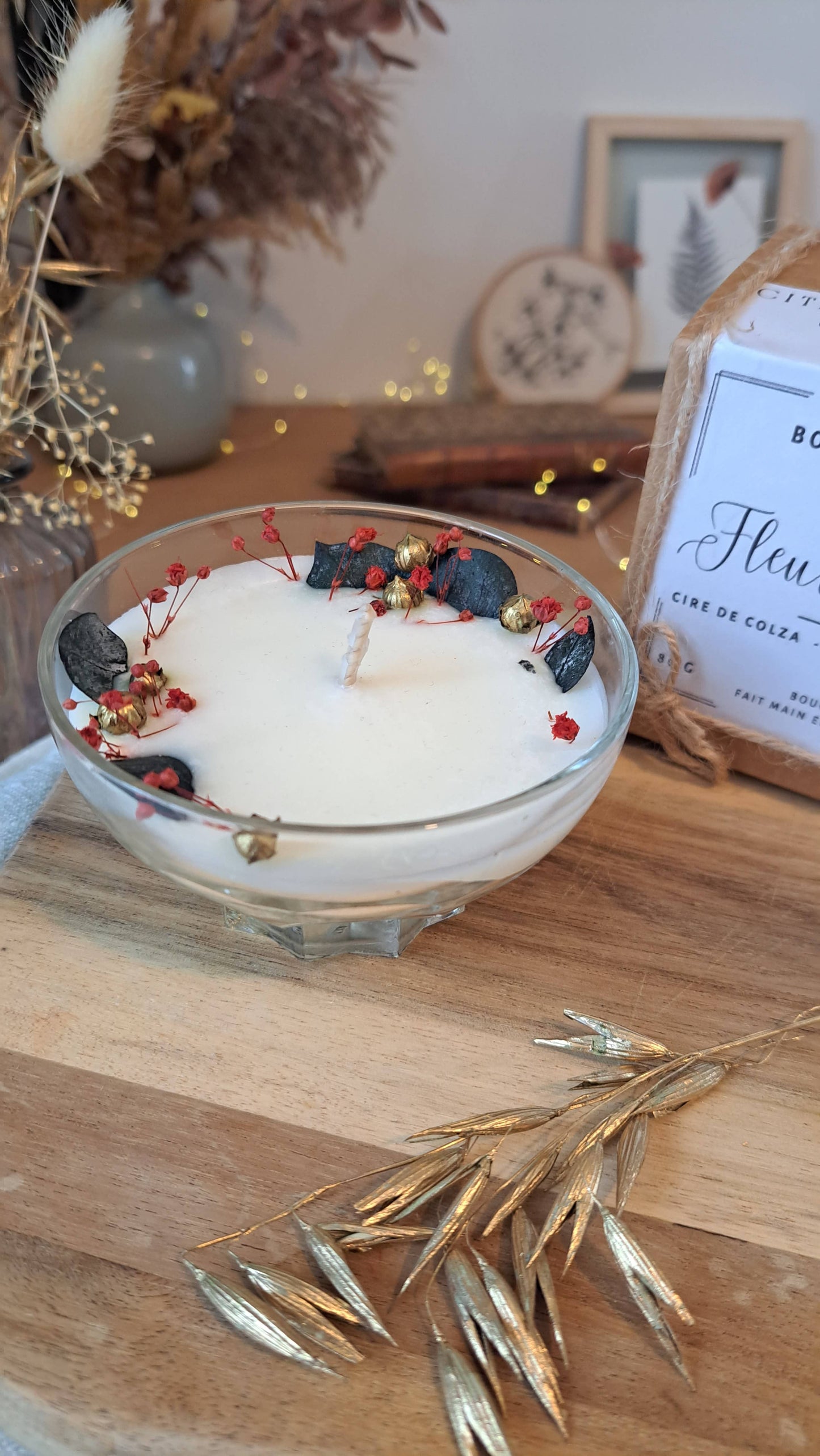 Bougies fleurs sechees noel