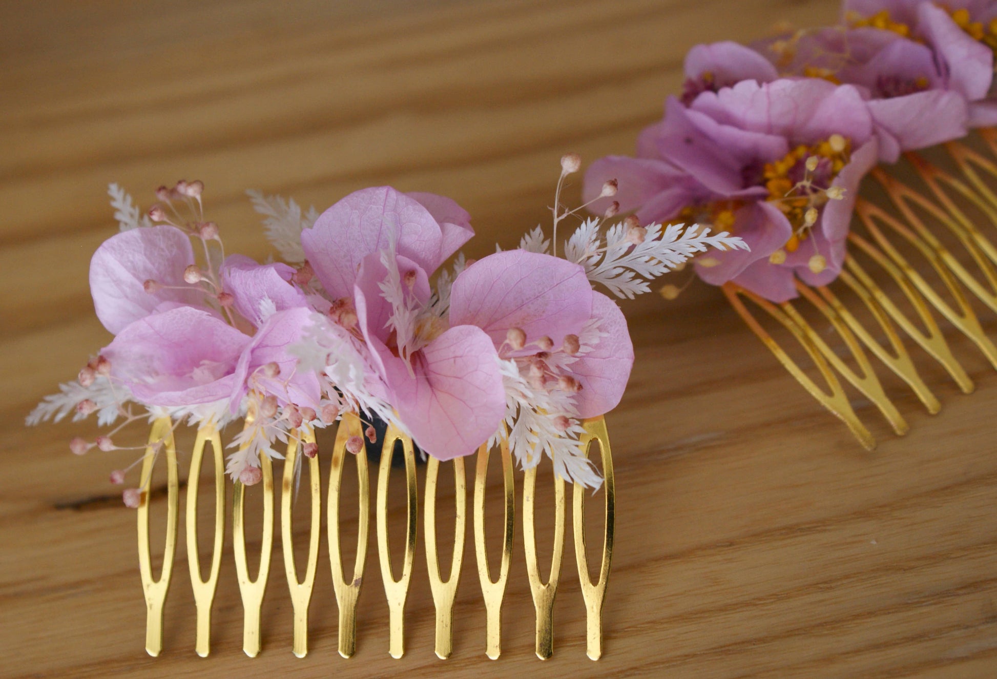 Peigne en hortensia et fleurs sechees 1