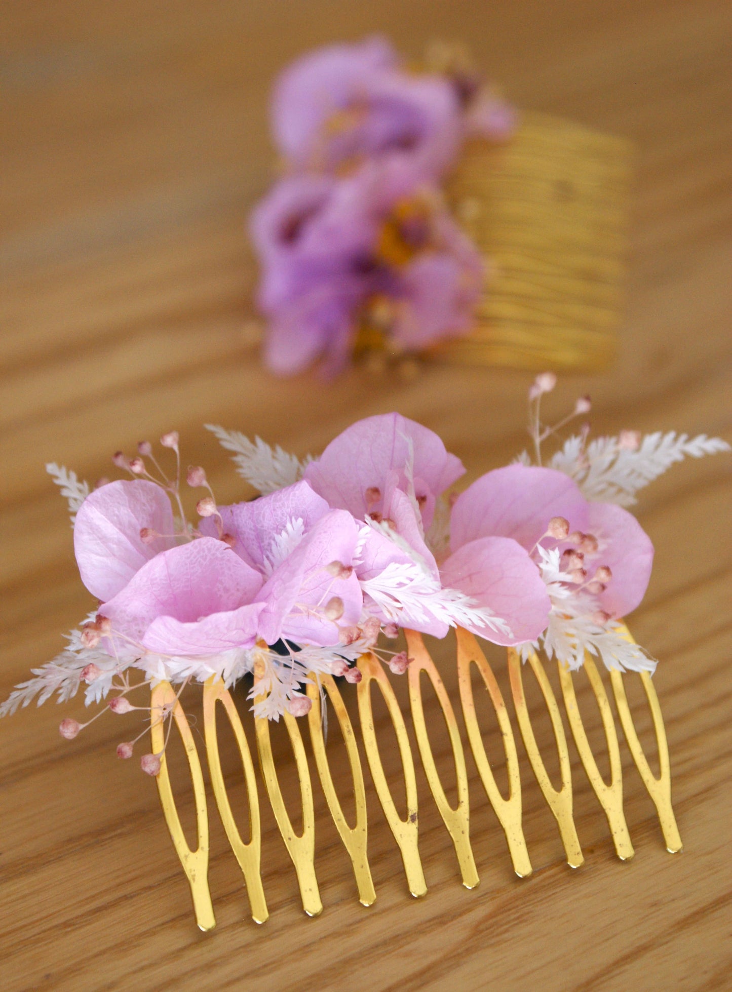 Peigne en hortensia et fleurs sechees 2