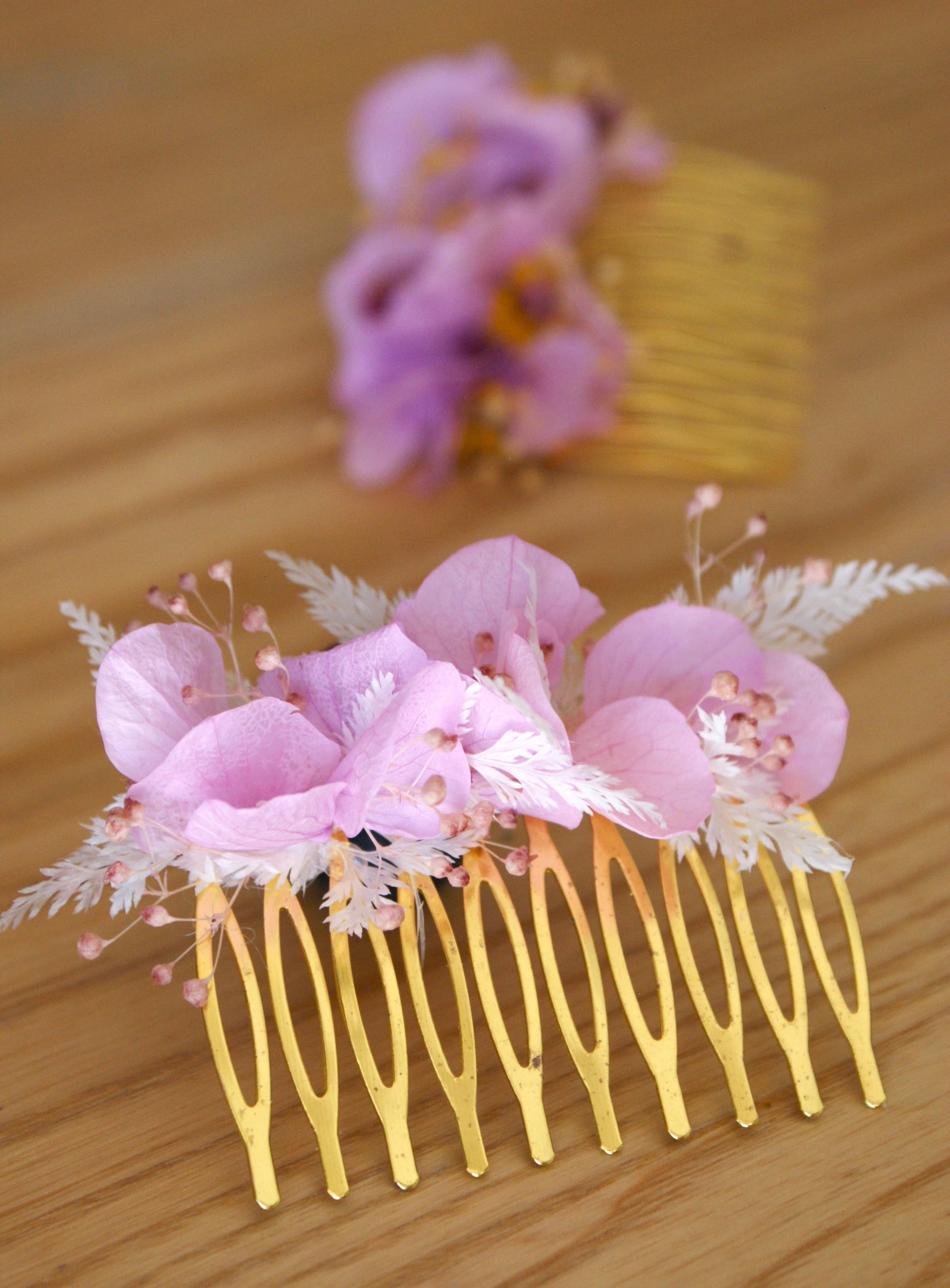 Peigne en hortensia et fleurs sechees 2