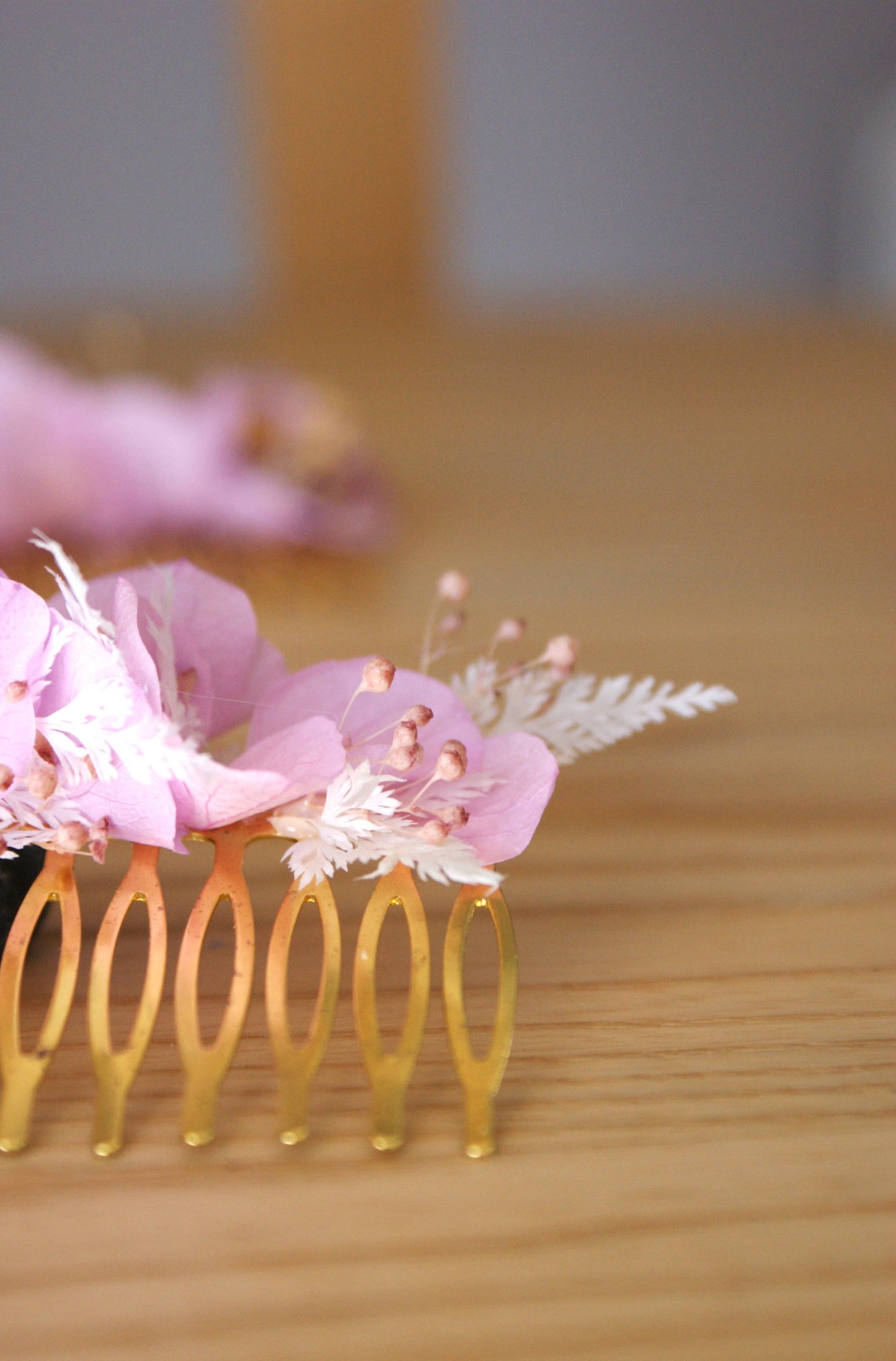 Peigne en hortensia et fleurs sechees 5