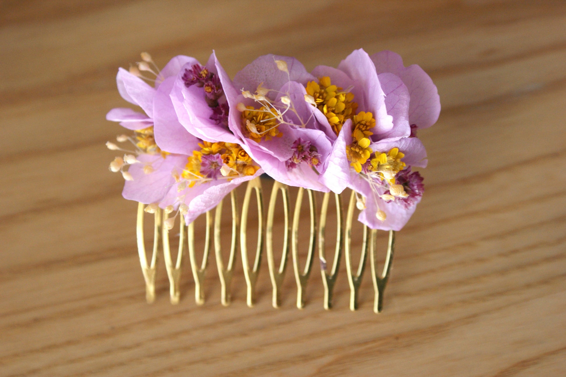 Peigne fleurs sechees et hortensia 2