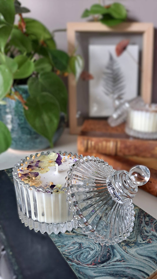 Bougie fleurs séchées, bougie parfumée artisanale parfumée au parfum de grasse