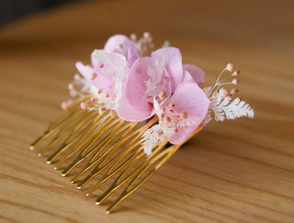 Peigne en hortensia et fleurs sechees 3