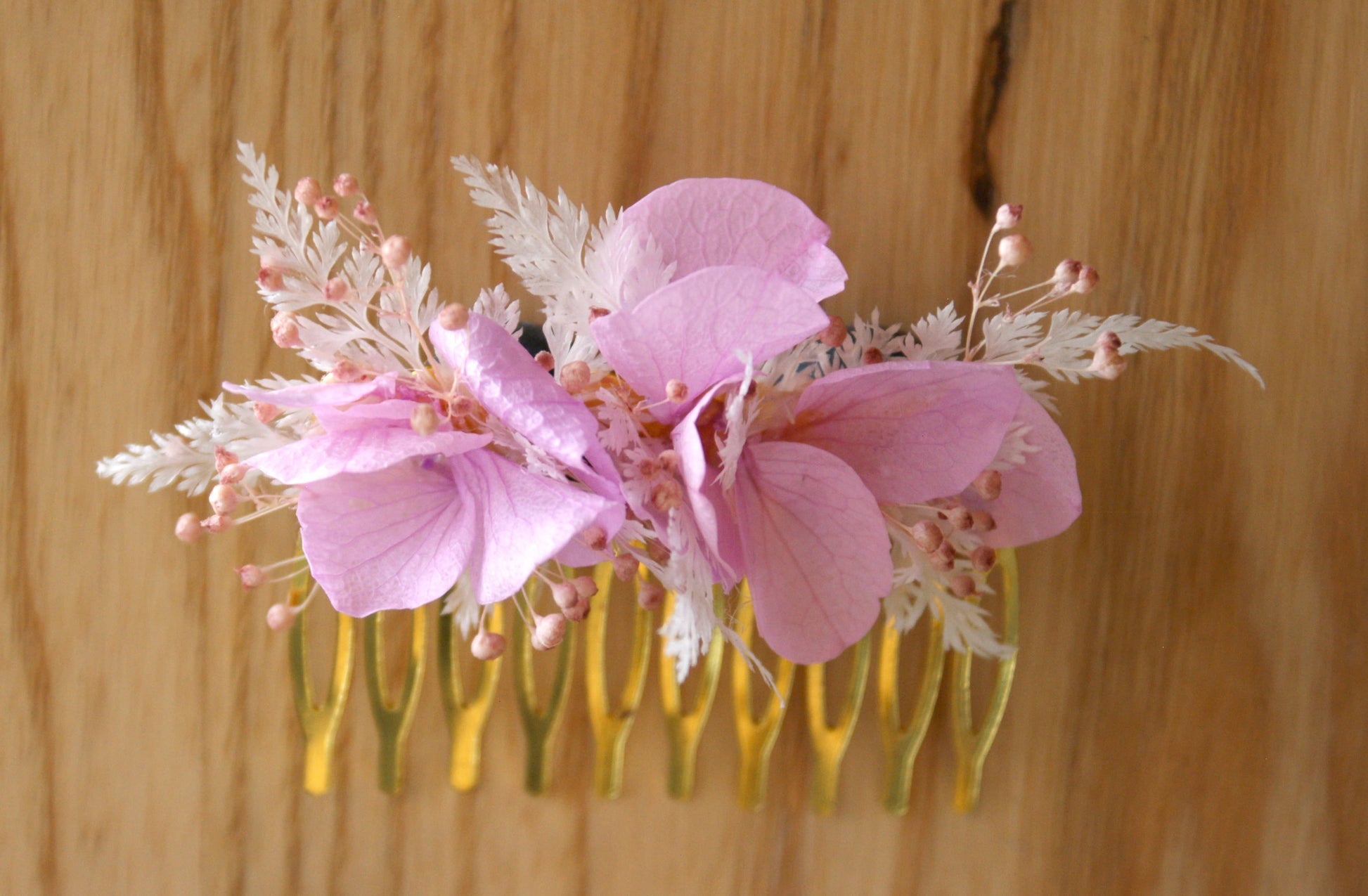 Peigne en hortensia et fleurs sechees 8